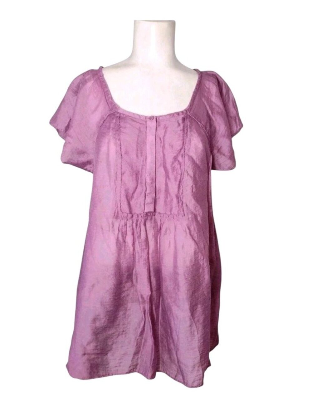 Ann Taylor Loft Flowy Top L Orchid Purple Flutter Sleeves Lightweight Pleated